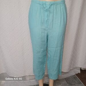 JM Collection New Women Size 14 Aqua Linen Pants